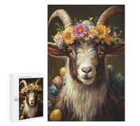 1000 PCS Jigsaw Easter Floral Goat Art Print Jigsaw Puzzles for Adults Family Activities Help The Brain Exercise Deal As Gifts for The Whole Family 1000 PCS