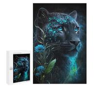 1000 PCS Jigsaw Enchanted Leopard with Blue Flowers Adult Jigsaw Puzzles For Family Fun Parent-child Interaction Gifts for Friends And Family 1000 PCS