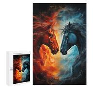1000 PCS Jigsaw Fire Vs. Ice Horse Artwork Jigsaws for Adults Puzzle But Fun And Humorous Challenging To Complete Unique Birthday And Xmas Gifts 1000 PCS