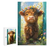 1000 PCS Jigsaw Floral Crowned Highland Cow Jigsaws for Adults Puzzle But Fun And Humorous Challenging To Complete Unique Birthday And Xmas Gifts 1000 PCS