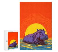 1000 PCS Jigsaw Hippos in Water Sunset Jigsaws for Adults Puzzle But Fun And Humorous Challenging To Complete Unique Birthday And Xmas Gifts 1000 PCS