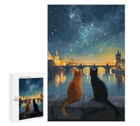 1000 PCS Jigsaw Night Cityscape with Cats Jigsaws for Adults Puzzle But Fun And Humorous Challenging To Complete Unique Birthday And Xmas Gifts 1000 PCS