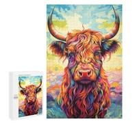 1000 PCS Jigsaw Puzzle for Adults Colorful Highland Cow Adult Jigsaw Puzzle Brain Teaser Game Stress Reliever Unique Gifts for Birthday And Christmas 1000 PCS