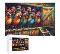 1000 PCS Jigsaw Puzzle for Adults Colorful Roosters Barn Puzzle for Adults Fun Games Staycation Kill Time Birthday And Unique Gifts 1000 PCS