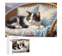 1000 PCS Jigsaw Puzzle for Adults Cozy Cat Basket Scene Puzzle for Adults Fun Games Staycation Kill Time Birthday And Unique Gifts 1000 PCS