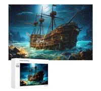 1000 PCS Jigsaw Puzzle for Adults, Ghost Ship in Moonlit Sea Artwork, A Rewarding Pastime for Dedicated Jigsaw Fans, for Family Nights