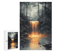 1000 PCS Jigsaw Puzzle for Adults Golden Waterfall in Mystical Forest Adult Jigsaw Puzzle Brain Teaser Game Stress Reliever Unique Gifts for Birthday And Christmas 1000 PCS