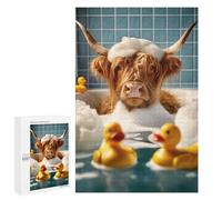1000 PCS Jigsaw Puzzle for Adults Highland Cow in The Bath Adult Jigsaw Puzzle Brain Teaser Game Stress Reliever Unique Gifts for Birthday And Christmas 1000 PCS