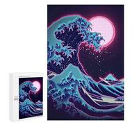 1000 PCS Jigsaw Puzzle for Adults, Hoksau Wave Neon in Moon Artwork, A Relaxing Challenge for Adult Puzzle Enthusiasts, for Family Nights