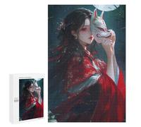 1000 PCS Jigsaw Puzzle for Adults Kitsune Mask Woman Puzzles for Adults Brain Teaser Game Improve Memory Birthday And Unique Gifts 1000 PCS