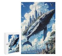 1000 PCS Jigsaw Puzzle for Adults Majestic Sky Whale Carrying A Floating City Above A Coastal Metropolis Adult Jigsaw Puzzle Brain Teaser Game Stress Reliever Unique Gifts for Birthday And Christmas 1