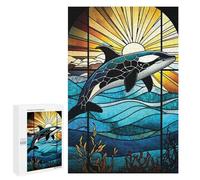 1000 PCS Jigsaw Puzzle for Adults Orca Stained Glass Adult Jigsaw Puzzle Brain Teaser Game Stress Reliever Unique Gifts for Birthday And Christmas 1000 PCS