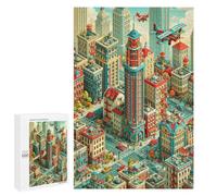 1000 PCS Jigsaw Puzzle for Adults, Pixel Art Cityscape with Airplanes Artwork, A Rewarding Pastime for Dedicated Jigsaw Fans, for Indoor Play