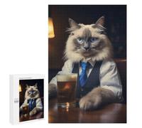 1000 PCS Jigsaw Puzzle for Adults, Ragdoll Cat in The Pub Artwork, A Relaxing Challenge for Adult Puzzle Enthusiasts, at Home