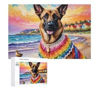 1000 PCS Jigsaw Puzzle for Adults Rainbow Dog on Beach Puzzle for Adults Fun Games Staycation Kill Time Birthday And Unique Gifts 1000 PCS