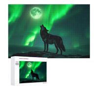 1000 PCS Jigsaw Puzzle for Adults Wolf Howling at Aurora Borealis Puzzle for Adults Fun Games Staycation Kill Time Birthday And Unique Gifts 1000 PCS