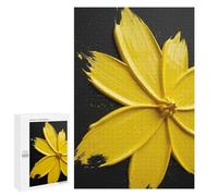 1000 PCS Jigsaw Puzzle for Adults Yellow Paint Flower on Black Background Adult Jigsaw Puzzle Brain Teaser Game Stress Reliever Unique Gifts for Birthday And Christmas 1000 PCS