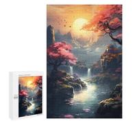1000 PCS Jigsaw Puzzle for Teenagers Cherry Blossom Valley Sunset -1 Jigsaw Puzzles for Adults Analysis And Logic Every Piece Is Unique - Brainteaser Family Games 1000 PCS