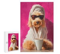 1000 PCS Jigsaw Puzzle for Teenagers Chill Poodle with Coffee Mug Jigsaw Puzzles for Adults Analysis And Logic Every Piece Is Unique - Brainteaser Family Games 1000 PCS
