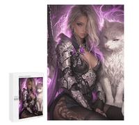 1000 PCS Jigsaw Puzzle for Teenagers Fantasy Warrior with Cat Jigsaws for Adults Puzzle Difficult Challenge Fun Activities at Home Great Gift for Gaming 1000 PCS