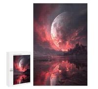 1000 PCS Jigsaw Puzzle for Teenagers Fiery Moon Over Alien Cityscape Jigsaw Puzzles for Adults Analysis And Logic Every Piece Is Unique - Brainteaser Family Games 1000 PCS