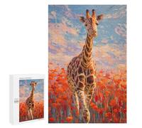 1000 PCS Jigsaw Puzzle for Teenagers Giraffe in Poppy Field Painting Jigsaw Puzzles for Adults Analysis And Logic Every Piece Is Unique - Brainteaser Family Games 1000 PCS