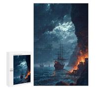 1000 PCS Jigsaw Puzzle for Teenagers Pirate Ship Attack by Moonlight Jigsaw Puzzles for Adults Analysis And Logic Every Piece Is Unique - Brainteaser Family Games 1000 PCS