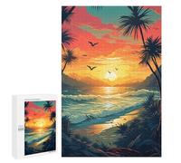 1000 PCS Jigsaw Puzzle for Teenagers Tropical Sunset Beach Scene-4 Jigsaws for Adults Puzzle Difficult Challenge Fun Activities at Home Great Gift for Gaming 1000 PCS
