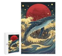1000 PCS Jigsaw Puzzle for Teenagers Whale Riding Waves with Red Sun Jigsaw Puzzles for Adults Analysis And Logic Every Piece Is Unique - Brainteaser Family Games 1000 PCS