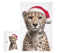 1000 PCS Jigsaw Puzzle for Teenagerss Cheetah Cub with Christmas Santa Hat Jigsaw for Adults Fun Games But Fun And Humorous Unique Birthday And Xmas Gifts 1000 PCS