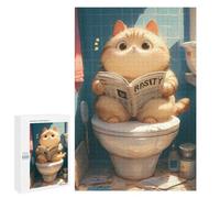 1000 PCS Jigsaw Puzzle for Teenagerss Chubby Cat Toilet Reading Jigsaw for Adults Fun Games But Fun And Humorous Unique Birthday And Xmas Gifts 1000 PCS