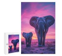 1000 PCS Jigsaw Puzzle for Teenagerss Elephant Family Sunset Jigsaw for Adults Fun Games But Fun And Humorous Unique Birthday And Xmas Gifts 1000 PCS