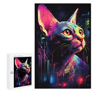 1000 PCS Jigsaw Puzzle for Teenagerss Neon Cat Cityscape Jigsaws for Adults Fun Games Birthday Present Unique Birthday And Xmas Gifts 1000 PCS