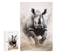 1000 PCS Jigsaw Puzzle for Teenagerss Running Black Rhino Jigsaw for Adults Fun Games But Fun And Humorous Unique Birthday And Xmas Gifts 1000 PCS