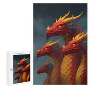 1000 PCS Jigsaw Puzzle Four-headed Fire Dragon Fantasy Artwork Jigsaw for Teenagers Hand Speed Race Wishlist with Santa Claus Toys Educational Games 1000 PCS