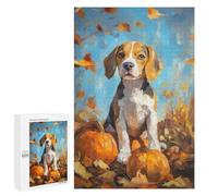 1000 PCS Jigsaw Puzzles Beagle Puppy with Pumpkins Painting Fall Dog Portrait Jigsaw Puzzles for Teenagerss But Fun And Humorous Every Piece Is Unique - Learning Educational Toys 1000 PCS