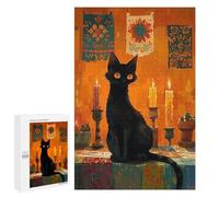 1000 PCS Jigsaw Puzzles- Black Cat with Candles Puzzle For Teenagers Family Activities for Birthday, Chrismas Unique Birthday And Gifts 1000 PCS