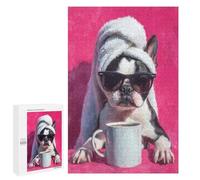 1000 PCS Jigsaw Puzzles Chill Pup with Coffee Mug Adult Jigsaw Puzzles Enhance Memory Educational Challenge Toys Educational Games 1000 PCS