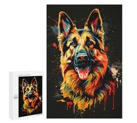 1000 PCS Jigsaw Puzzles Colorful German Shepherd Art Print-5 Jigsaws for Adults Anti-Stress Toys Staycation Kill Time Parent-child Interaction 1000 PCS