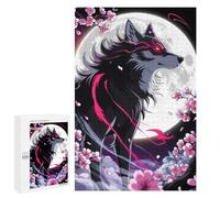 1000 PCS Jigsaw Puzzles- Crimson Moon Howl - Ethereal Wolf Amidst Sakura Storm Jigsaw for Adults Relaxing Games Staycation Kill Time Deal As Gifts for The Whole Family 1000 PCS