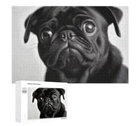 1000 PCS Jigsaw Puzzles Cute Black Pug Dog Puzzles Personalized Puzzle for Adults Wooden Puzzle Custom Puzzles from Photos Picture Puzzle Classic Jigsaw Puzzle for Wedding Birthday Valentine's Day