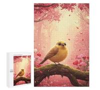 1000 PCS Jigsaw Puzzles- Cute Yellow Bird in Pink Forest Jigsaw for Adults Relaxing Games Staycation Kill Time Deal As Gifts for The Whole Family 1000 PCS