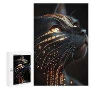 1000 PCS Jigsaw Puzzles for Adults Abyssinian Black Cat with Golden Pattern Jigsaws for Adults DIY Toys Analysis And Logic Unique Gifts for Birthday And Christmas 1000 PCS