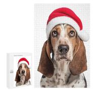 1000 PCS Jigsaw Puzzles for Adults Basset Hound Dog with Santa Hat Jigsaw for Adults Relax Games Hand Speed Race for Is Ideal As A Gift 1000 PCS
