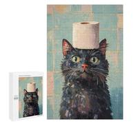 1000 PCS Jigsaw Puzzles for Adults Black Cat with Toilet Paper Hat Jigsaw for Adults Relax Games Hand Speed Race for Is Ideal As A Gift 1000 PCS