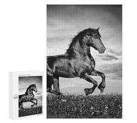 1000 PCS Jigsaw Puzzles for Adults Black Horse Galloping in Grayscale Jigsaw Puzzle Hands-on Game But Fun And Humorous Birthday And Unique Gifts 1000 PCS