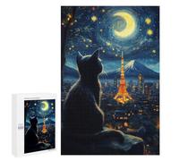 1000 PCS Jigsaw Puzzles for Adults Cat Dreaming Tokyo Starry Night Jigsaw for Adults Brain Teaser Game Birthday Present Difficult And Challenge 1000 PCS