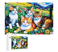 1000 PCS Jigsaw Puzzles for Adults Colorful Cats in Garden Puzzles for Adults DIY Toys Home Decoration Difficult And Challenge 1000 PCS