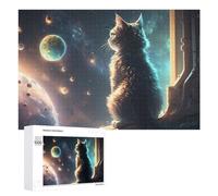 1000 PCS Jigsaw Puzzles for Adults Cosmic Cat Gazing Window Teenagers Puzzles Hands-on Game Improve Memory Parent-child Interaction 1000 PCS