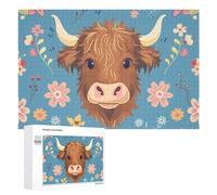 1000 PCS Jigsaw Puzzles for Adults Cute Highland Cow Floral Background Jigsaw for Adults Relax Games For Family Fun for Is Ideal As A Gift 1000 PCS